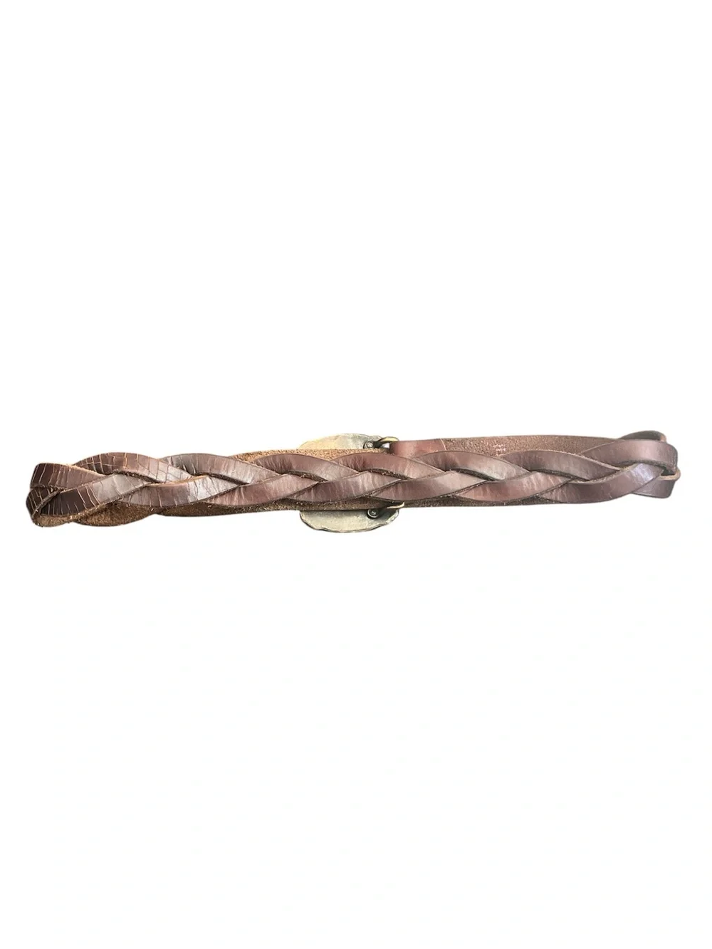 Lucky Brand Brown Braided Leather Belt with Enamel Floral Cross Buckle